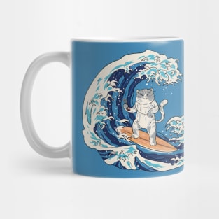 Funny Retro Surfing Sushi Cat Riding a Great Wave Mug
